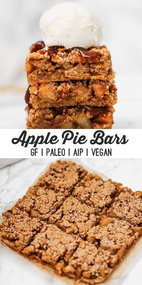 These paleo apple pie bars are perfect for fall holidays, or just a fun weekend treat! They're grain free, as well as AIP and vegan. Paleo Apple Pie, Paleo Apple, Autoimmune Paleo Recipes, Dessert Oreo, Aip Paleo Recipes, Aip Desserts, Apple Pie Bars, Paleo Baking, Paleo Sweets