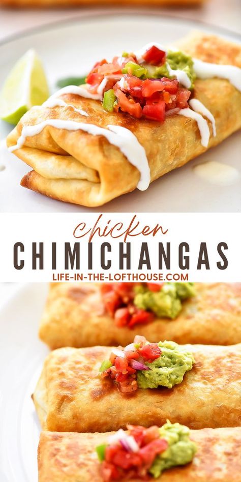 Chicken Chimichangas, Chimichanga Recipe, Mexican Dinner, Deilig Mat, Chicken Dishes Recipes, Mexican Food Recipes Authentic, Chicken Enchiladas, Quesadillas, Mexican Dishes