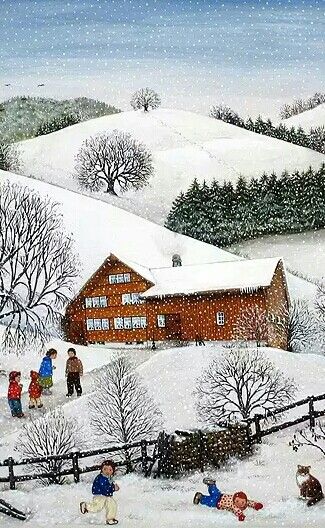 Snowy hills in the Appenzellerland. Painted by Heidi Steinemann. Hills Painting, Snowy Hills, Naive Painting, Winter Painting, Snowy Mountains, Snow Scenes, Winter Pictures, Winter Wonder, Winter Art