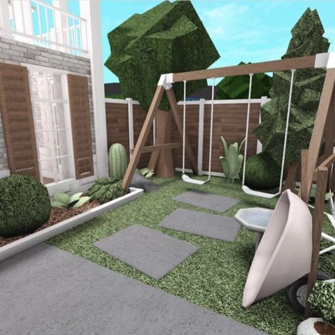 Cute Bloxburg Front Yard Ideas, Small Garden Bloxburg, Garden Inspo Bloxburg, Bloxburg Garden Ideas Modern, Bloxburg Ideas Backyard, Bloxburg House Backyard Ideas, Bloxburg Small Garden Ideas, Bloxburg Outside Garden Ideas, Bloxburg Front Yard Ideas Aesthetic