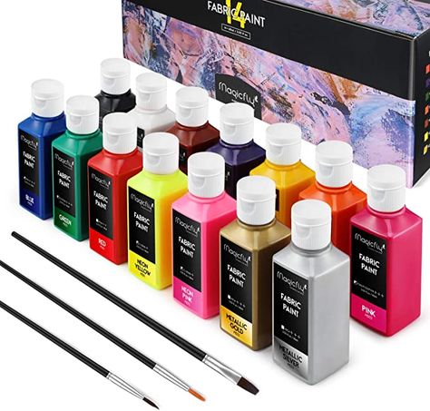 Amazon.com: Magicfly Permanent Soft Fabric Paint Set, Set of 14(60ml Each) Textile Paints with 3 Brushes, No Heating Needed & Washable Fabric Paint for Clothes, Canvas, T-Shirts, Jeans, Bags, All DIY Projects Paint For Clothes, Art Studio Organization, Plain Canvas, Jeans Bags, Washable Paint, White Acrylic Paint, Fabric Markers, Painted Clothes, Acrylic Fabric