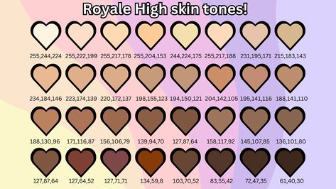 Color Codes Royale High, Royale High Skin Tone Codes, Royal High Skin Tones, Rh Skin Color Codes, Royale High Color Palette Codes, Royale High Pfps Codes, Royal High Color Palette Codes, Royal High Pfp Decal Codes, Royale High Skin Color Codes