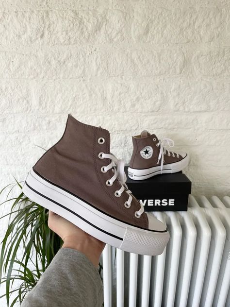 Brown Platform Converse, Converse Platform High Top, Cute Converse Shoes, Converse Aesthetic, Brown Converse, Silver Shoe, Converse Brown, Cute Converse, Converse Platform