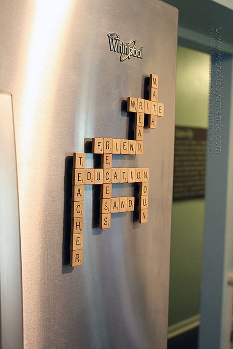 DIY Refrigerator Scrabble Game by Amanda Formaro, Crafts by Amanda Scrabble Classroom Theme, Arts And Crafts For Couples, Crafts For Couples, Diy Scrabble, Game Crafts, Scrabble Tile Crafts, Scrabble Crafts, Teen Crafts, 25 Anniversary