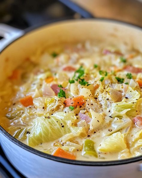 Creamy Cabbage Soup Recipe, Creamy Cabbage Soup, Cabbage Soup Crockpot, Creamy Cabbage, Slow Cooker Kitchen, Halloween Lunch, Slow Cooker Pork Chops, Martha Stewart Recipes, Mediterranean Kitchen