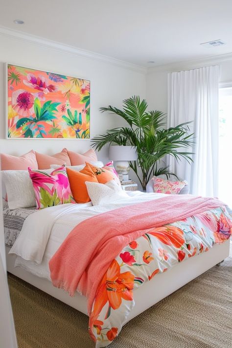 Bedroom Aesthetic Colorful, Summer Bedroom Aesthetic, Subtle Aesthetic, Summer Bedroom Decor, Colorful Bedroom Design, Restful Bedrooms, Aesthetic Rainbow, Home Decor Cozy, Summer Bedroom