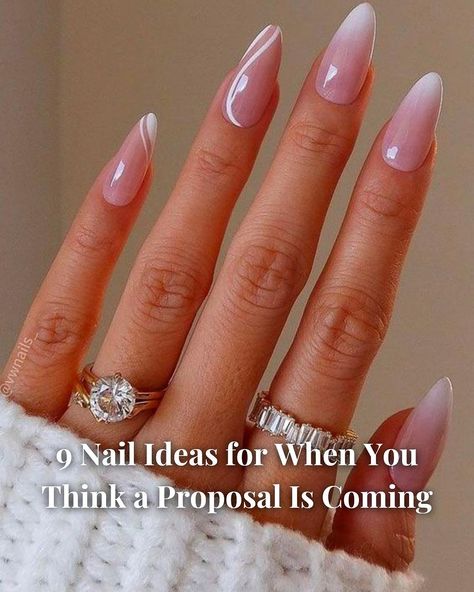 Engagement season is here! 💍✨Here are 9 pre-proposal nail ideas to prep your hands for the big moment. 💅 Follow @hevit_bridal on Instagram for more! Engagement Acrylic Nails, Proposal Nails Engagement, Proposal Nails Ideas, Engagement Nail Ideas, Engagement Photo Nails, Engagement Nails Ideas, Italy Proposal, Proposal Nails, Love Nail Art