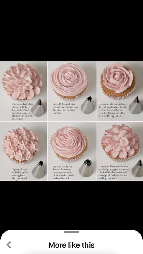 Rose Piped Cupcakes, Pink Rose Cupcakes Buttercream Frosting, Flower Petal Cupcakes, Rose Petal Cupcakes, Pink And White Flower Cupcakes, Simple Pink Cupcakes, Pink Flower Cupcakes Ideas, Pink Decorated Cupcakes, Pink Buttercream Cupcakes