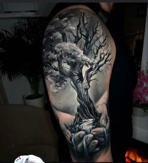 Family Tree Tattoo For Men, Tree Of Life Tattoo Men, Dark Tattoos For Men, Daughters Tattoo, Family Sleeve Tattoo, Crown Tattoo Men, Yggdrasil Tattoo, Ankle Tattoo Men, Ink Tattoo Design