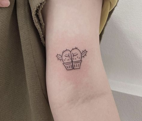 Pair Tattoos, Matching Friend Tattoos, Sisters Tattoo, Cactus Tattoo, Matching Friend, Cat Kawaii, Friend Tattoos, I Tattoo, Small Tattoos