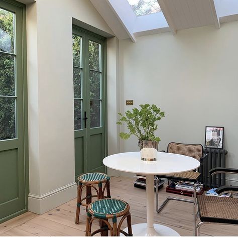 Matilda Goad House, Matilda Goad Kitchen, Matilda Goad Home, Calke Green, Farrow And Ball Living Room, Farrow And Ball Kitchen, Matilda Goad, Green Doors, Kitchen Natural