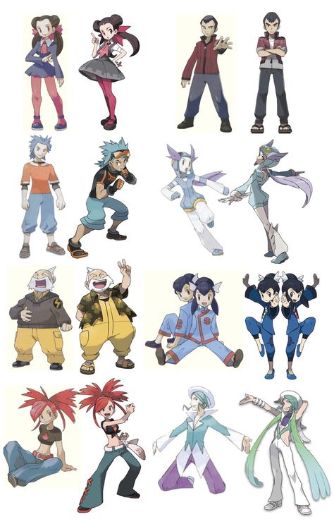 Pokemon Hoenn Gym Leaders, Pokemon Trainer Art Style, Pokemon Trainer Concept Art, Pokemon Npc Trainers, Pokemon Gym Leaders Oc, Pokémon Gym Leaders, Galar Gym Leaders, Gym Leaders Pokemon, Pokemon As People