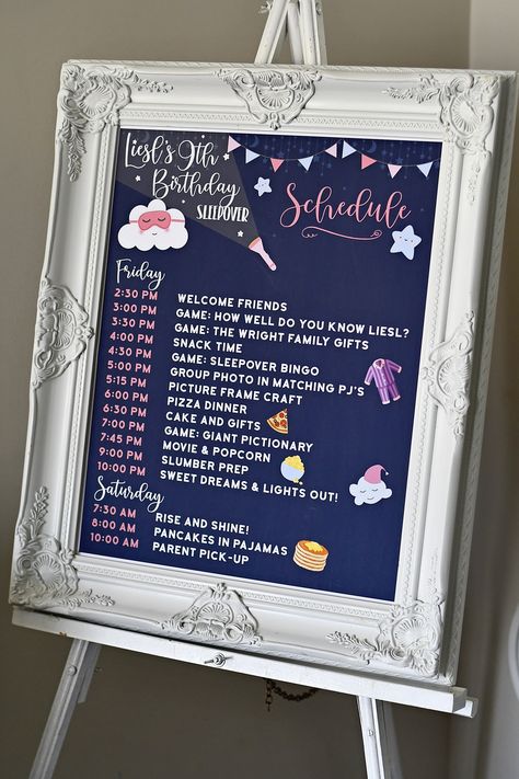 Project Nursery - The key to a great event is having a great schedule! Kawaii, Sleepover Schedule, Birthday Party Sleepover, Slumber Party Birthday, Girls Slumber Party, Party Sleepover, Pancakes And Pajamas, Sleepover Birthday Parties, Girl Sleepover