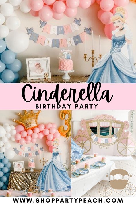 Cinderella Theme Birthday Party Ideas, Princess Birthday Party Decor, Blue Princess Birthday Party, Cinderella Tea Party Birthday, Diy Cinderella Birthday Party Ideas, Cinderella Princess Party, Princess Birthday Party Coed, Two Year Old Princess Birthday Party, Cinderella Bday Party