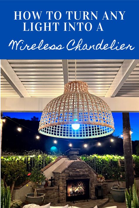 ​Create your own affordable, outdoor wireless chandelier light fixture with this incredibly easy step-by-step tutorial. To add light anywhere without electricity, you can use a portable LED light bulb that runs on batteries. I was able to take an indoor pendant light and turn it into a battery-operated outdoor chandelier in just minutes, with no hard wiring involved. Let me show you how! #DIY #outdoorchandelier Diy Porch Chandelier, Battery Chandelier Diy, Solar Lights Chandelier Diy, Diy Outdoor Solar Chandelier, Diy Battery Operated Chandelier, Battery Powered Chandelier, Battery Operated Light Bulbs, Outdoor Battery Operated Lighting, Battery Operated Pendant Lights