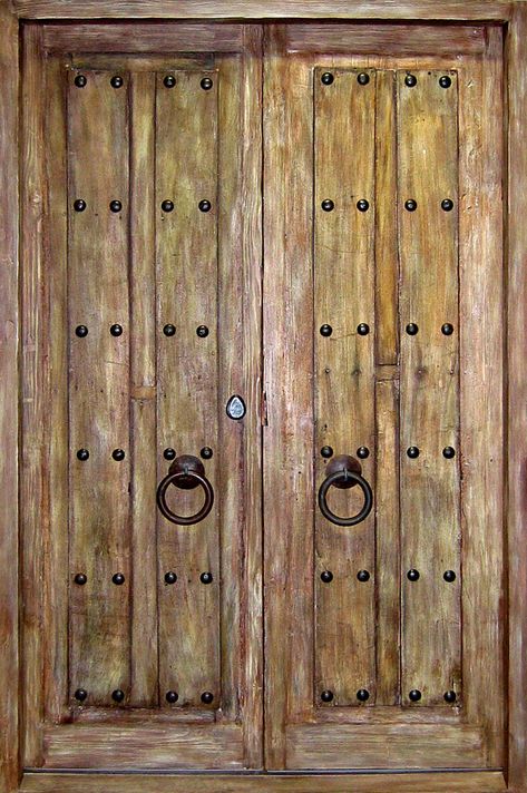 Spanish Style Front Door, Spanish Doors, Mexican Doors, Custom Exterior Doors, Double Door Entryway, Rustic Wood Doors, Wood Exterior Door, Mexican Home Decor, Door Entryway