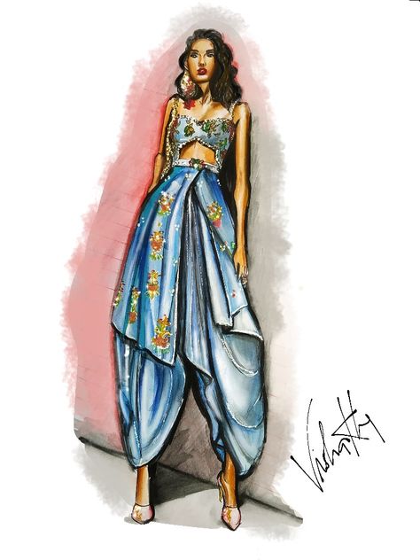 Indowestern Fashion Illustration, Indowestern Outfits Illustration, Indowestern Illustration, Indian Dress Illustration, Indo Western Illustration, Indo Western Dress Illustration, Western Fashion Illustration, Desi Sketch, Jeans Illustration