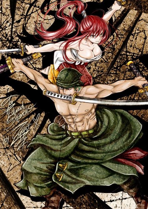 Erza and Zoro One Piece Crossover, One Piece Fairy Tail, One Piece Aesthetic, Zoro And Robin, Fairy Tail Family, All Anime Characters, Anime Group, Fairy Tail Ships, Good Anime To Watch