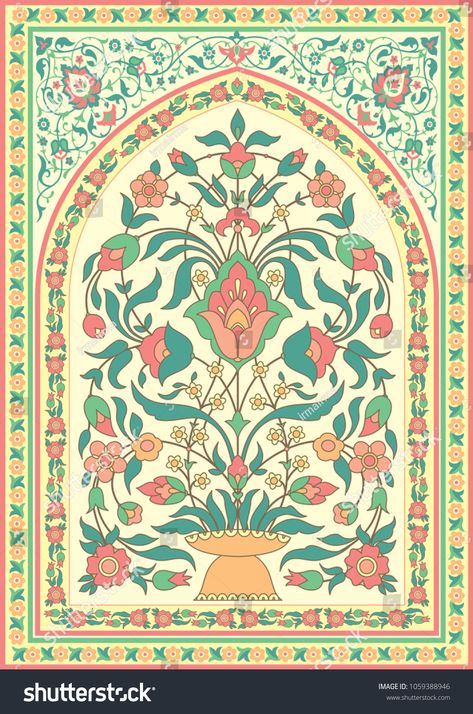 Traditional Islamic floral design. Template for greeting card in oriental style #Ad , #ad, #floral#design#Traditional#Islamic Shutterstock Design Art, India Art Patterns, Traditional Islamic Art, Islamic Motifs Design, Islamic Motifs Floral, Mughal Art Border Design, Mughal Floral Pattern, Mughal Floral Motifs, Mughal Flower Border