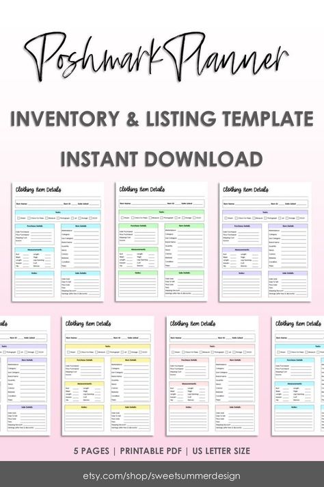 🏇  Reseller Listing Template, Clothing Item Details Sheet, Online Shop Planner, Clothing Reseller Detai Poshmark Listing Template, Scentsy Ideas Printables, Templates For Goodnotes, Online Business Planner, Poshmark Business, Vintage Tips, Job Success, Book Keeping, Selling Clothes Online