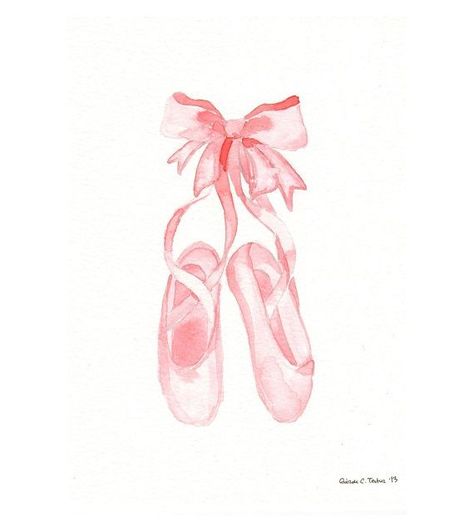 Original watercolor Painting - Pink Ballet Shoes Vintage Ballerina Illustration, Ballet Slipper Drawing, Girly Watercolor Paintings, Pointe Shoe Tattoo, Ballerina Shoes Drawing, Pointe Shoes Drawing, Ballet Shoes Drawing, Girly Essentials, Ballet Drawings