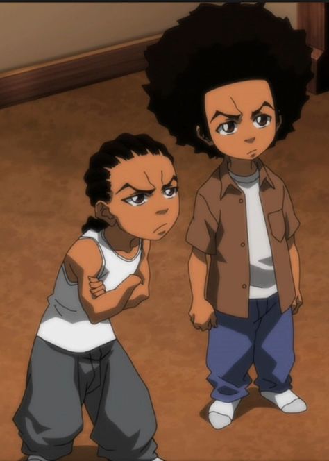 Riley & Huey Freeman of The Boondocks ~ two of the most radical intellects to every grace the land of tubery! Riley And Huey, Boondocks Characters, Riley Boondocks, Kida Disney, The Boondocks Cartoon, Boondocks Drawings, Pfp Material, Dope Cartoons, Black Cartoon Characters