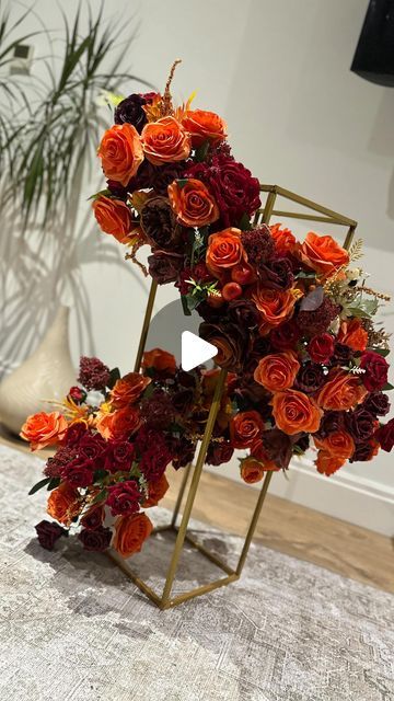 Jess | FLORAL EVENT STYLIST on Instagram: "Autumn 🍂 vibes … using a single pool noodle, this gold event pillar has been transformed into an autumnal floral arrangement / garland. Perfect to compliment your home this Autumn, or an extra touch to your event!   I’ve used high quality silk and artificial flowers this time, but this technique works for any dried or preserved … just not ideal fresh as there isn’t any water supply for them to last!   SAVE to try and tag me in 🌸 @wildjarbyjess   Pool noodle recommendation in my Amazon Store, link in bio 🔝   #floralarrangement #autumn #diygarland #flowergarland #homecraft #inspiration #homeinspiration #autumndecor #autumndecorations #diyflowers #save #saveforlater #homeinspiration" Wreath Flower Arrangements, Cascading Floral Arrangements, Pool Noodle Fall Garland, Pool Noodle Floral Arrangement, Pool Noodle Flower Arrangement, Event Stylist, Pool Noodle, Instagram Autumn, Fall Garland