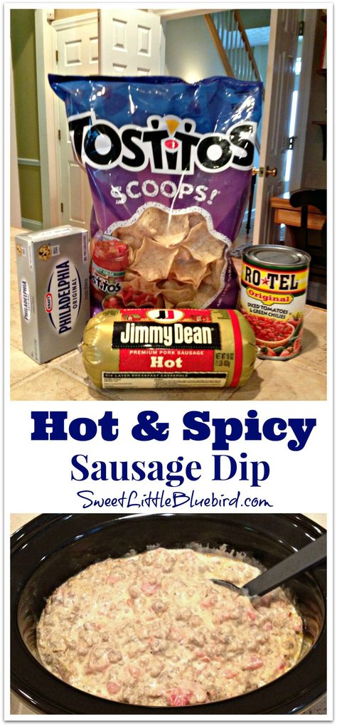 HOT & SPICY SAUSAGE DIP- Awesome appetizer that's so simple to make!  Only 3 ingredients!  Always a hit!     | SweetLittleBluebird.com #Sausage #Dip #Easy #Best #Appetizer #Recipe Spicy Sausage Dip, Tostitos Scoops, Food Finger, Food Sandwiches, Chips Dip, Sausage Dip, Dip Easy, Sausage Party, Coconut Dessert