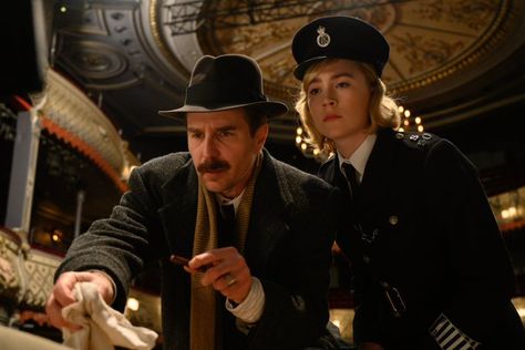 Saoirse Ronan and Sam Rockwell in See How They Run 2022 Jacob Fortune-lloyd, See How They Run, David Oyelowo, Sam Rockwell, Harris Dickinson, Ruth Wilson, Mystery Film, Adrien Brody, Rian Johnson