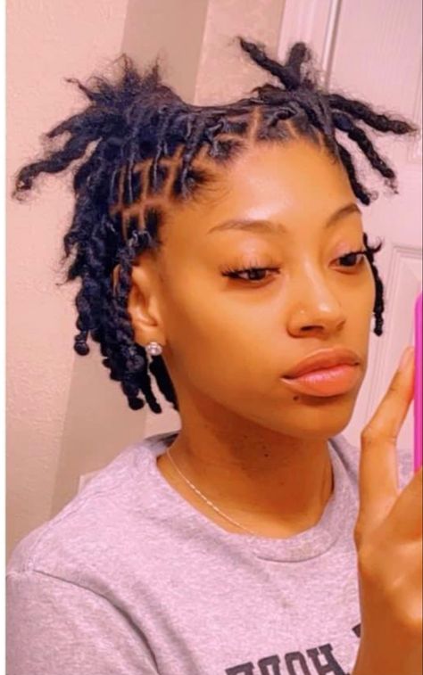 Locs Style Short Hair, Cute Styles For Starter Locs, Hairstyles For Short Hair Locs, Locs Hairstyles For Women Short Lengths, Starter Locs Short 4c Hair Styles, Comb Coil Locs Styles, Cute Short Loc Hairstyles, Small Dreadlocks Styles, Locs Styles Short Hair