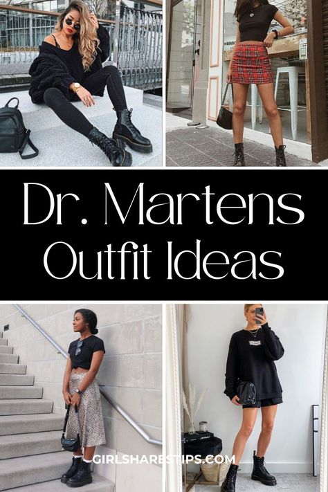 Looking for the best Dr. Martens outfit ideas for women? Check this post for style tips on what to wear with Doc Marten combat boots, and the 70+ trendiest ways to style Dr. Martens this year. Pleated Skirt And Doc Martens Outfit, Ways To Wear Doc Martens, Outfit Ideas For Doc Martens, Dr Martens Woman Outfit, Doc Martin Date Night Outfit, Dr Martin Boots Women, Doc Martens Punk Outfit, Doc Marten Fall Outfits Women, Outfit Idea With Doc Martens