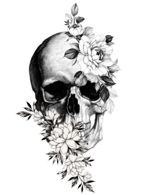 Pretty Skull Tattoos, Floral Skull Tattoos, Skull Thigh Tattoos, Tattoo Crane, Skull Tattoo Flowers, Feminine Skull Tattoos, Skull Rose Tattoos, Skull With Flowers, Skull Sleeve Tattoos