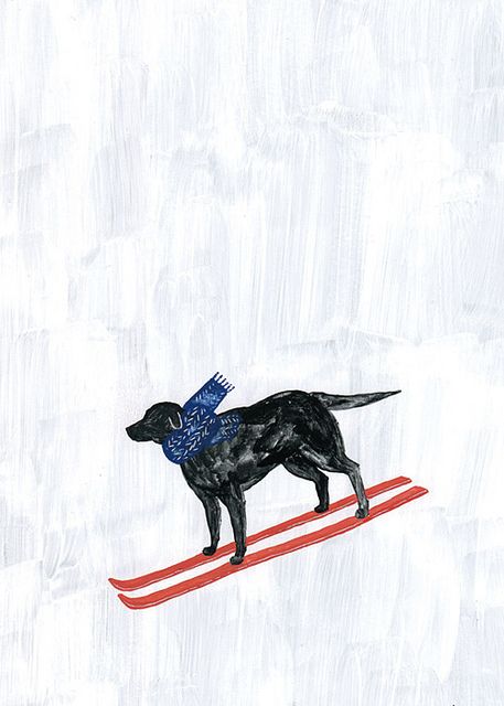 SKI-KEN | blog, facebook | FUMI KOIKE | Flickr Ski Art, Miss Moss, Winter Illustration, Dog Illustration, Dog Paintings, Black Dog, Easy Paintings, Animal Illustration, Dog Art