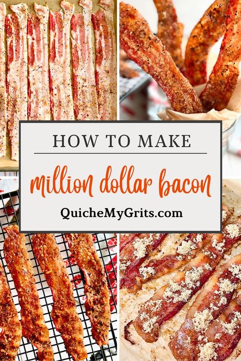 Four photos depicting the steps of million dollar bacon. Million Dollar Bacon Recipe, Million Dollar Bacon, Southern Tomato Pie, Oven Baked Bacon, Bacon In The Oven, Bacon Recipe, Bacon Lover, Best Bacon, Candied Bacon