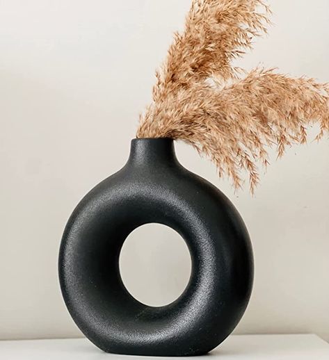 Halloween Entry Table, Black Donut, Vase For Pampas, Black Vases, Black Room Decor, Pampas Grass Vase, Donut Vase, Aesthetic Interior Design, Art Deco Shapes