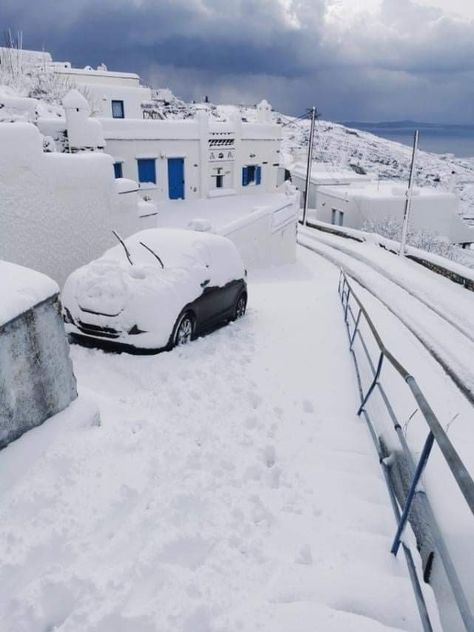 Greece in wintertime ~ snowy 2022 Snow In Greece, Greece Winter, Good Morning My Friends, Good Morning My Friend, Realism Artists, Travel Bug, Santorini Greece, Day And Time, Greek Island