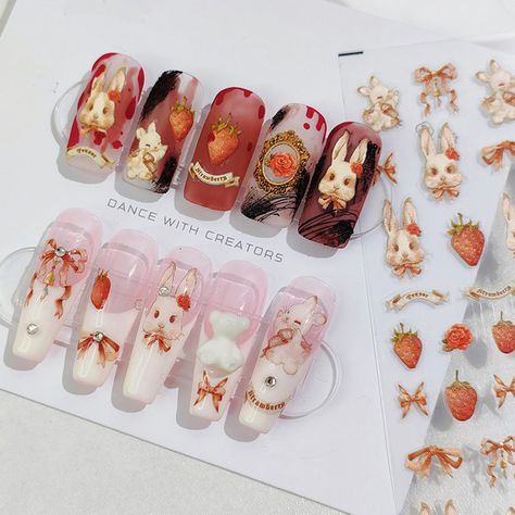 ✔Recommend Matched Grid Sticker: https://www.etsy.com/hk-en/listing/1291062422/bowknot-grid-nail-stickers-nail-designer Buy 5 pieces of nail stickers at one order, get one more nail sticker freely!! Nail Stickers, Bunny Nail Stickers, Rabbit Nail Decals,Nail Decal Art, 3D Nails, 5D Nails, DIY Nails Size: 10.3cmx 8cm Nail Stickers: Diy Nails at home Easily. How to use nail stickers: 1. Apply nail polish and let dry, clean the nail and free from oil. 2. Peel the sticker with tweezers, sticker on y Acrylic Nails With Stickers, Nail Art With Stickers, Nails With Stickers Design, Rabbit Nails Design, Sticker Nails Design, Nail Sticker Ideas, Nail Stickers Designs Ideas, Nails With Stickers, Rabbit Nails