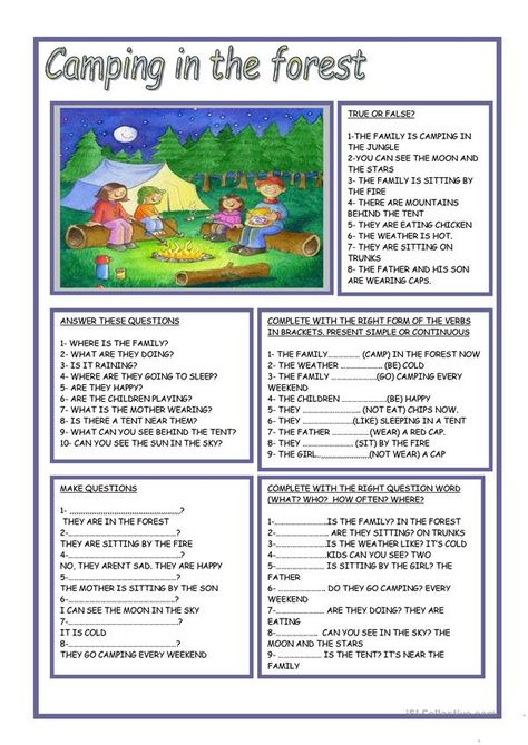 Forest Worksheet, Camping Worksheets, English Games For Kids, Fun Worksheets For Kids, English Fun, Esl Teachers, Fun Worksheets, English Activities, Vocabulary Worksheets