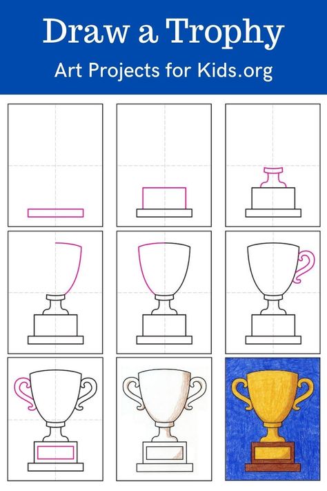 Learn how to draw a Trophy with an easy step-by-step PDF tutorial.    #howtodraw #drawing #drawingtutorial #arttutorial #artprojectsforkids #howtodrawforkids #trophydrawing #trophy Trophy Drawing, Cricket Trophy, Van Gogh Coloring, Miro Artist, Christmas Shoebox, Artist Monet, Collaborative Mural, Artist Van Gogh, Crayon Drawing