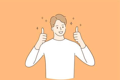 Winner, cheerful mood and thumbs up concept. Young smiling man wearing casual clothes cartoon character standing and showing thumbs up positive gesture with hand vector illustration Collage Photo Frame Design, Communication Illustration, Clothes Cartoon, Emotion Faces, Body Action, Title Boxing, Educational Illustration, Photo Frame Design, 카드 디자인