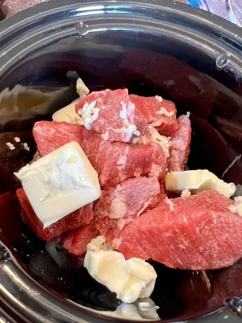 Crockpot Garlic Butter Steak Bites | Foodtalk Slow Cooker Garlic Butter Ribeye, Butter Beef Crockpot, Crock Pot Garlic Butter Steak Bites, Sirloin Steak Recipes Crockpot, Garlic Steak Bites Crockpot, Crockpot Garlic Butter Steak Bites, Garlic Butter Steak Bites Crockpot, Crockpot Ribeye Steak Recipes, Steak Bites Crockpot