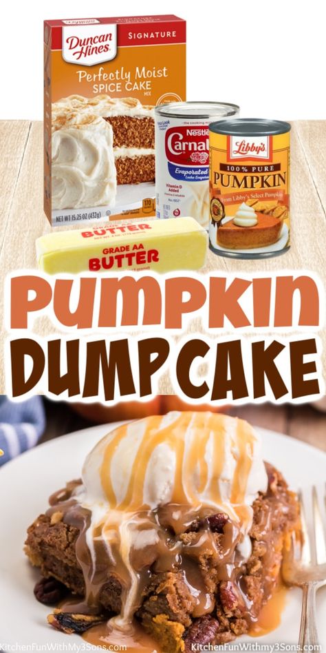 This pumpkin dump cake is so easy to make and perfect for fall. It takes less than 20 minutes to prepare, but tastes as if you put in hours of work! Pumpkin Dump Cake Crockpot Easy, Pumpkin Recipes Dessert Easy Simple, Dump And Bake Pumpkin Pie Cake, Dump N Bake Pumpkin Cake, Keto Pumpkin Pecan Dump Cake, Pumpkin Pie Cake Southern Living, Pumpkin Dump Cake Recipe With Spice Cake Easy, Pumpkin Dump Cake With Cream Cheese, Pumpkin Squares With Cake Mix Boxes