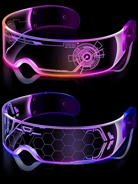 Amazon.com: TOODOO 2 Pairs LED Visor Glasses 7 Colors Futuristic Glasses 4 Modes Light Up Glasses Honeycomb Luminous Glasses for Adults (Attractive Style) : Clothing, Shoes & Jewelry Led Visor Glasses, Cyberpunk Glasses, Rave Halloween Costumes, Light Up Glasses, Futuristic Glasses, Cyberpunk Jacket, Glowing Glasses, Visor Glasses, Rave Glasses