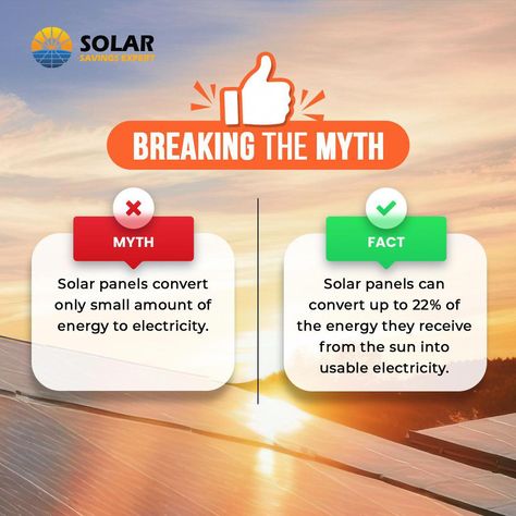 Myth busted! Contrary to popular belief, solar panels are highly efficient and can convert up to 22% of the energy they receive from the sun into usable electricity. Don't let misconceptions hold you back from experiencing the benefits of solar energy. Get your free Solar financial analysis report today. . . . #Mythbusted #solarpower #solarpanels #renewableenergy #energyindependence #greenenergy #sustainability #carbonfootprint #solarenergy #cleanenergy #s How Solar Energy Works, Solar Energy Design, Energy Facts, Dental Advertising, Solar Energy Facts, Myth Busted, Solar Panels For Home, Graphic Design Flyer, Did You Know Facts