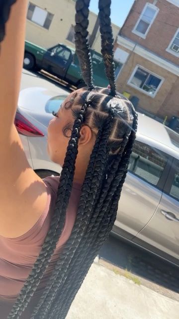 Jumbo Parts Small Braids, Jumbo Knotless Box Braids With Bohemian Curls, Large Knotless Braids Parts, Extra Large Knotless Box Braids With Curls, Small Jumbo Knotless Braids, 613 Jumbo Knotless Braids, Knotless Box Braids Medium Big Parts, Jumbo Knotless Braids Styles, Full Jumbo Knotless Braids