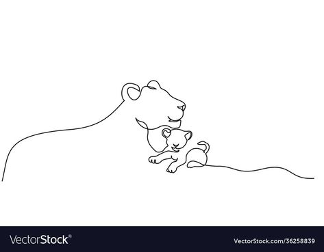 Lion And Baby Tattoo, Lioness Cub Tattoo, One Line Lion Tattoo, Tiny Lion Tattoo, Baby Lion Tattoo, Kenya Tattoo, Tattoo Mama E Hija, Little Lion Tattoo, Mama Lion And Cubs Tattoo