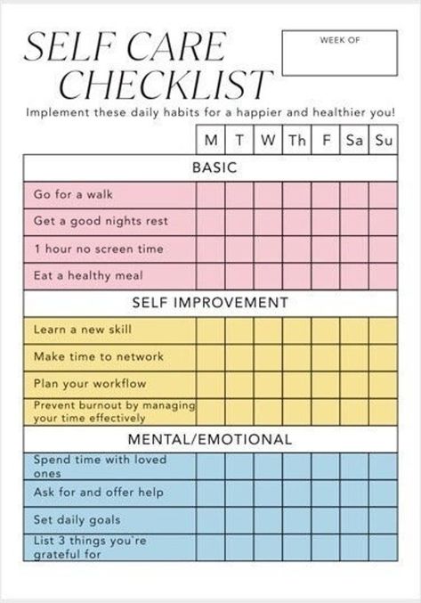 Journaling For Self Care, Daily Self Improvement Checklist, Study Habits Checklist, Beauty Habits Daily, Journal Checklist Ideas, Self Care In Your 30s, Selfcare Checklist Printable, Everyday Self Care Routine, Daily Selfcare Checklist