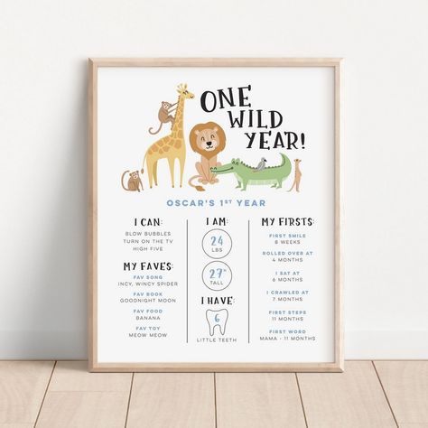 Milestone Mementos: First Birthday Signage Ideas Wild One Sign, Baby Footprints Christmas, Wild One Theme, Baby Handprint Art, Baby Handprint Crafts, First Birthday Board, Birthday Milestone Board, First Birthday Posters, Baby Handprint