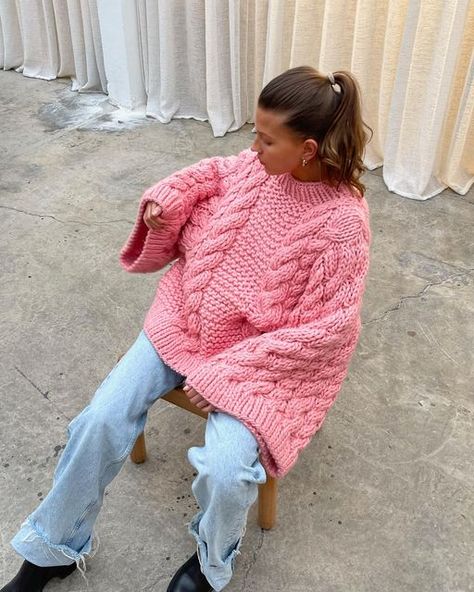 Mr Mittens, Pink Chunky Sweater, Pink Knit, Pink Chunky Knit Sweater For Fall, Pink Chunky Knit Cute Sweater, Chunky Sweater Outfit, Pink Sweater Outfit, Oversized Hand-knitted Pink Sweater, I Love Mr Mittens