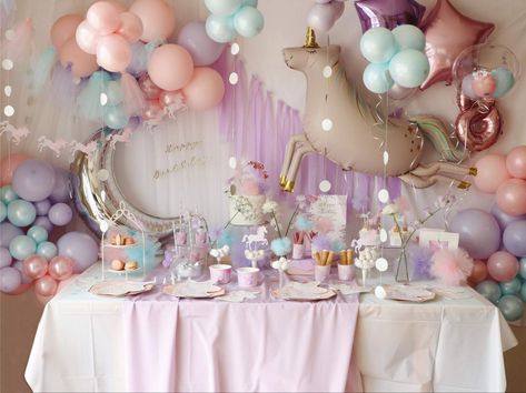 Unicorn birthday party Forever Magical Birthday, Fourever Magical Birthday Party, Unicorn Birthday Party Ideas Decoration Diy, Neutral Unicorn Party, Boy Unicorn Party, Enchanted Unicorn Birthday Party, Winter Unicorn Birthday Party, Pastel Unicorn Party, Four Ever Magical Birthday Party